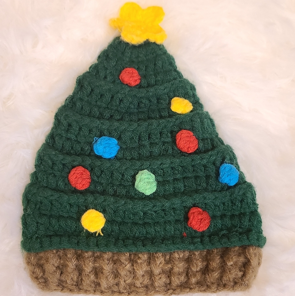 Baby Hat Crocheted Christmas Tree Acrylic Hat 0-6 Months So❤️Dorable